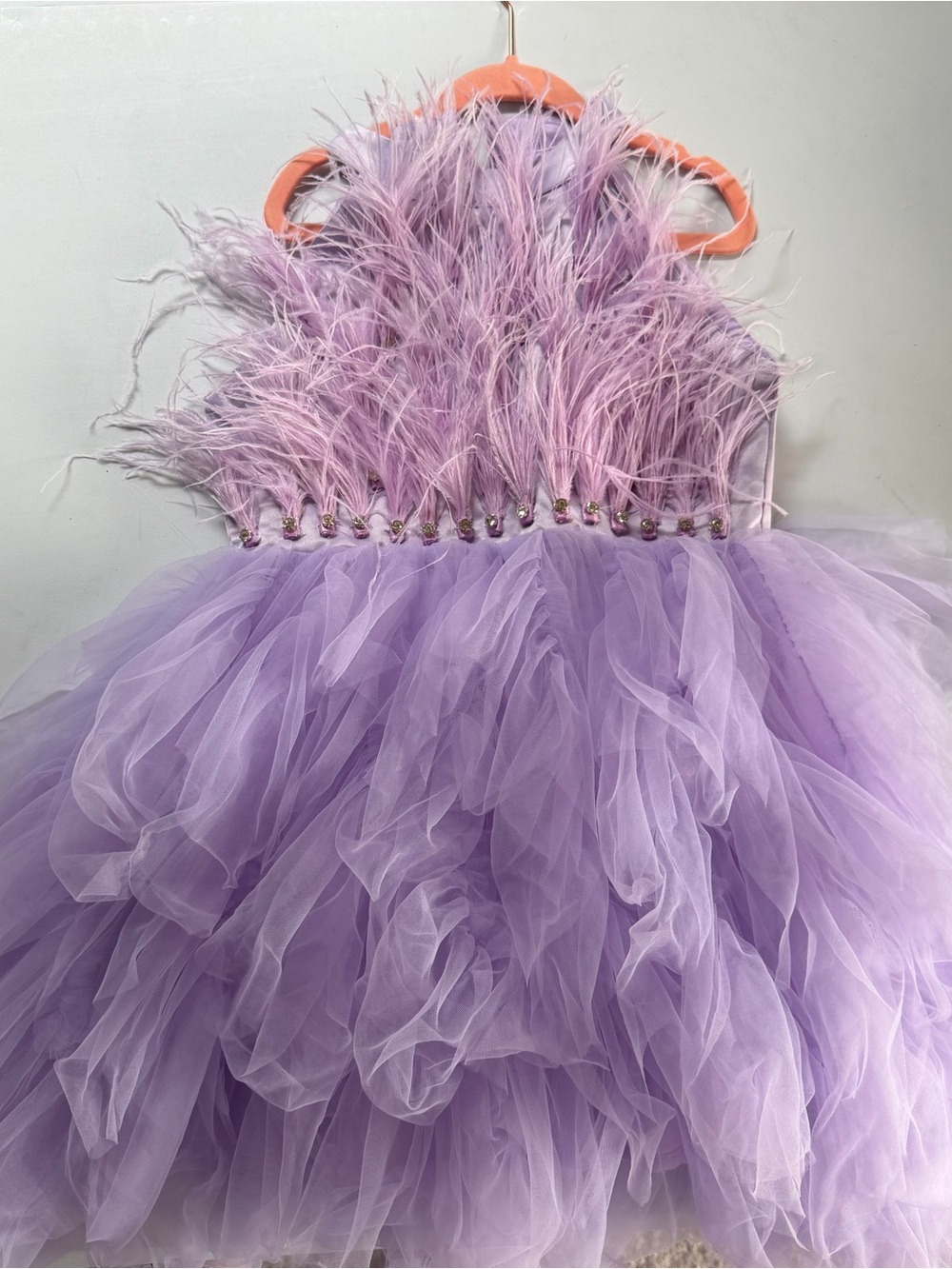 Lola + The Boys Pale Lavender Feather Detail Dress